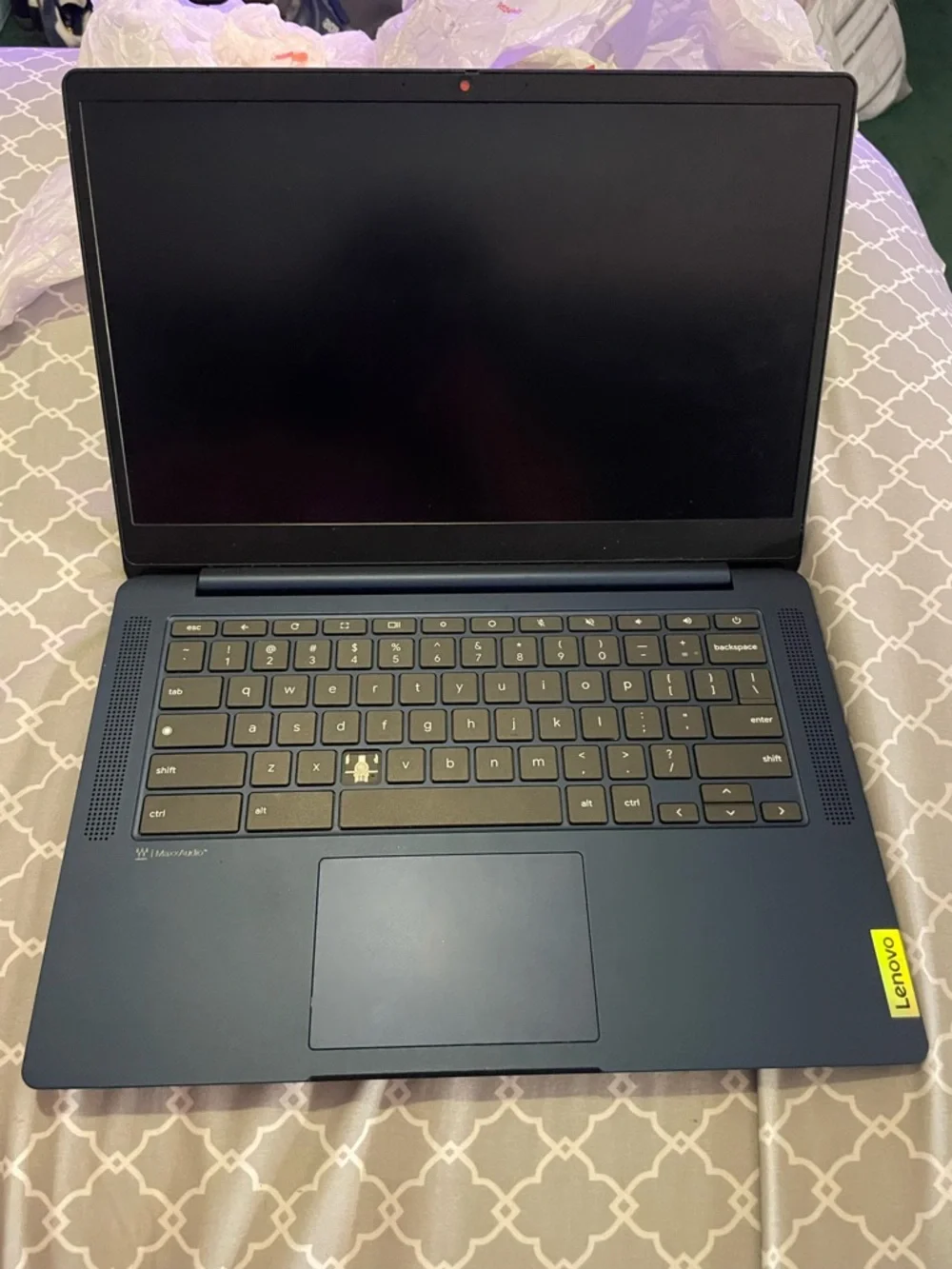 Lenovo Navy Blue Chromebook Laptop with Sticker Decor